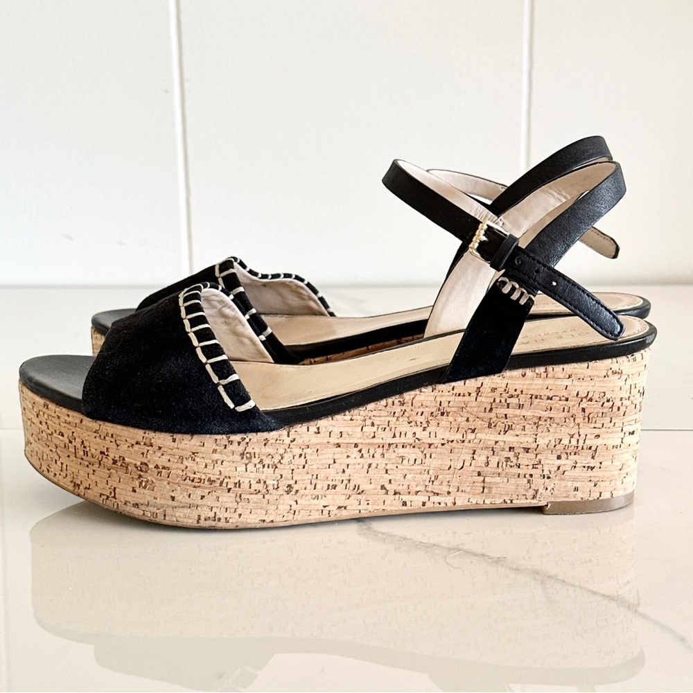 Cole Haan Steffi Wedge Cork Platform Black Suede Sandal 7.5